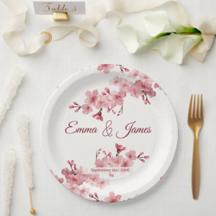 Cherry Blossom Personalised Wedding Paper Plates