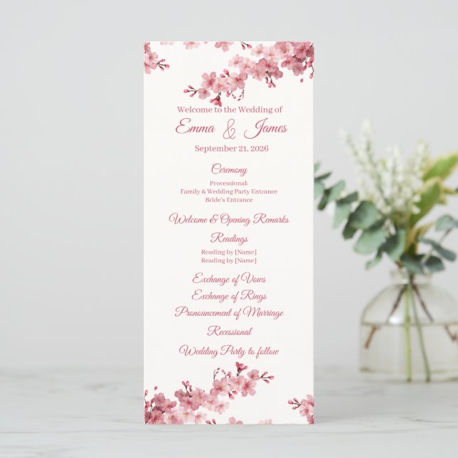 Cherry Blossom Personalised Wedding Program Templ. Programme (Standing Front)