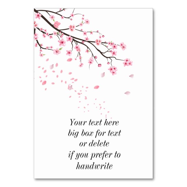 Cherry Blossom petals trailing Table Number (Front)