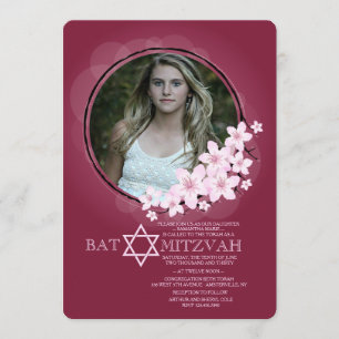 Cherry Blossom Photo Bat Mitzvah Invitation