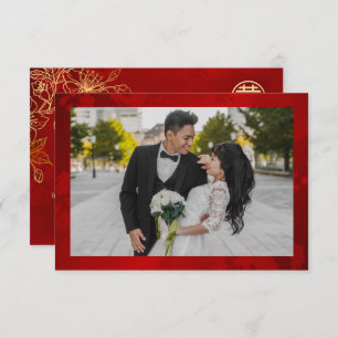 Cherry Blossom Photo Chinese Wedding Thank You Card