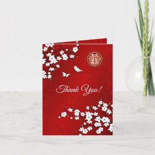 Cherry Blossom Photo Chinese Wedding Thank You Card