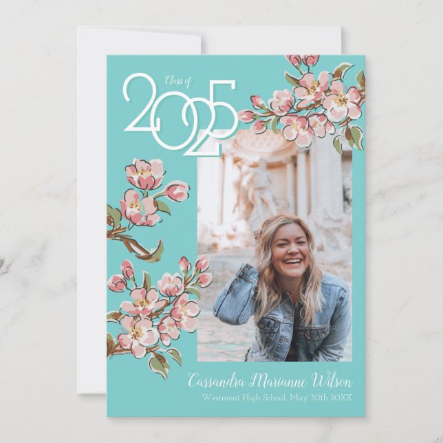 Cherry Blossom Photo Graduation Announcement (Front)