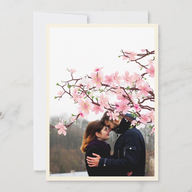 Cherry Blossom PHOTO Pink White Wedding Save The Date (Back)