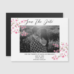 Cherry Blossom Photo Wedding Spring Script Magnet