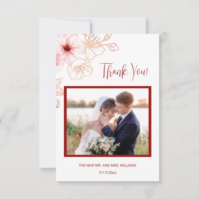 Cherry Blossom Photo Wedding Thank You Card (Front)