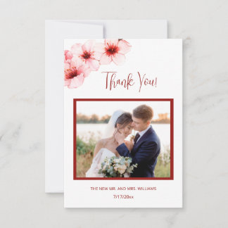 Cherry Blossom Photo Wedding Thank You Card