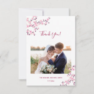 Cherry Blossom Photo Wedding Thank You Card