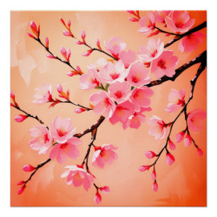 Cherry Blossom Pillow – Elegant Sakura Throw Cushi Poster
