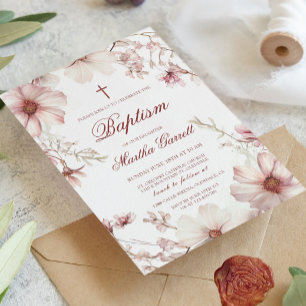 Cherry Blossom Pink And White Girls Baptism Invitation