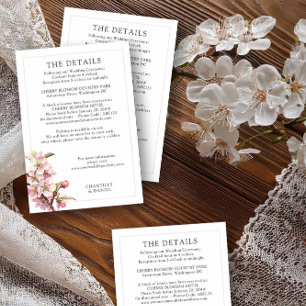 Cherry Blossom Pink and White Wedding Details Enclosure Card