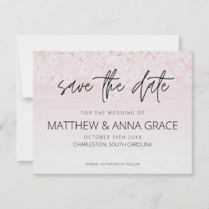 Cherry Blossom Pink and White Wooden Save The Date