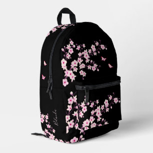 Cherry Blossom Pink Black Monogram Printed Backpack