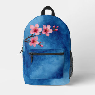 Cherry Blossom Pink Blue Monogram Printed Backpack