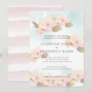 Cherry Blossom Pink Blue Watercolor Invitation