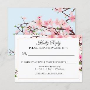 Cherry Blossom Pink Blue Wedding RSVP Card