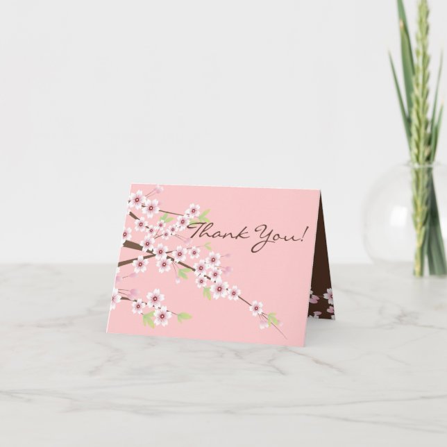 Cherry Blossom Pink & Brown Thank You Cards (Front)