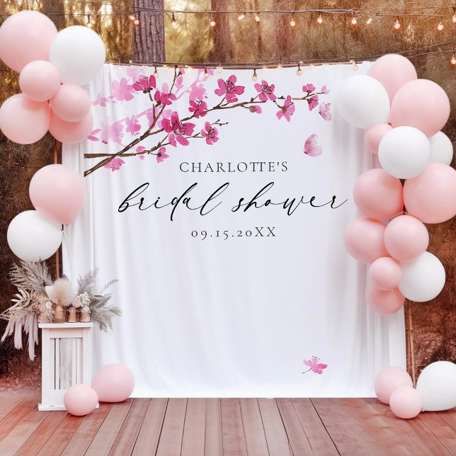 Cherry Blossom Pink Butterfly Bridal Shower Tapestry (Creator Uploaded)