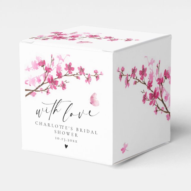 Cherry Blossom Pink Butterfly Thank You Favour Box (Front Side)