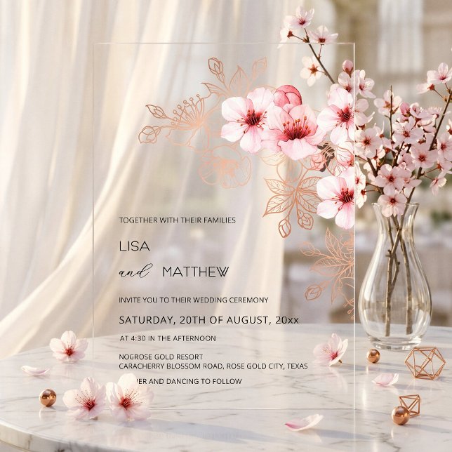 Cherry Blossom Pink Clear Wedding Acrylic Invitations (Creator Uploaded)