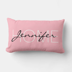 Cherry blossom pink colour home monogram lumbar cushion