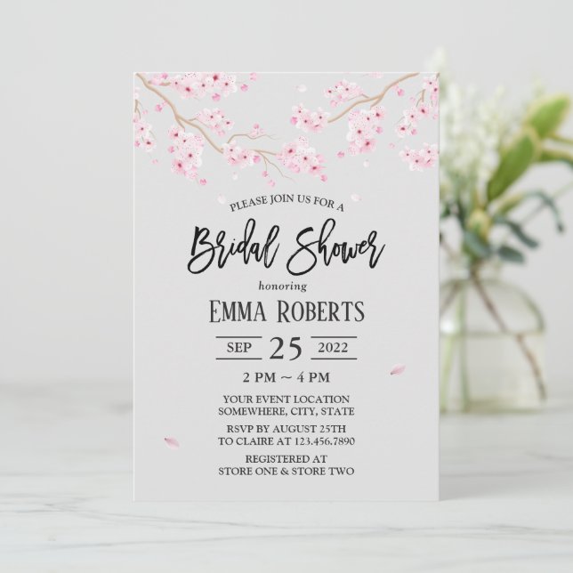 Cherry Blossom Pink Floral Bridal Shower Invitation (Standing Front)