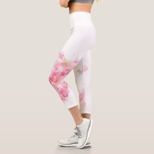 Cherry blossom pink floral capri leggings