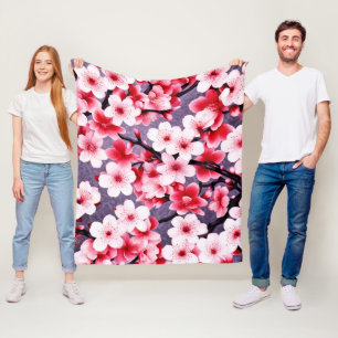 cherry blossom pink floral pattern fleece blanket