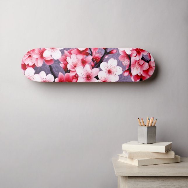 cherry blossom pink floral pattern skateboard (Wall Art (Horz))