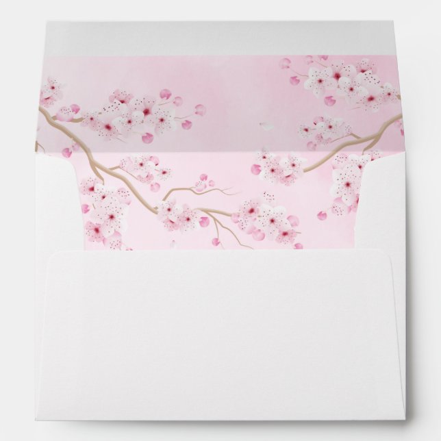 Cherry Blossom Pink Floral Return Address Envelope (Back (Bottom))