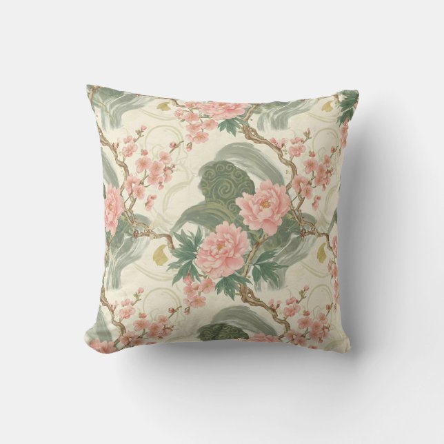 Cherry Blossom Pink floral throw pillows  (Front)