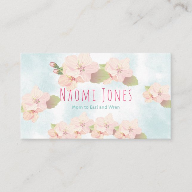 Cherry Blossom Pink Floral Watercolor Mummy Card (Front)