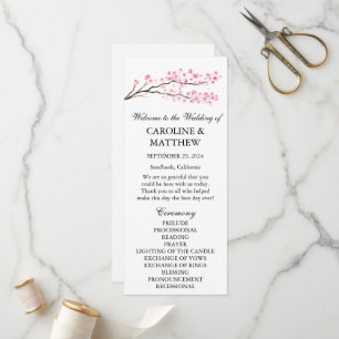 Cherry Blossom Pink Floral Watercolor Wedding  Programme
