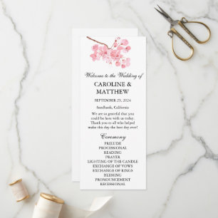 Cherry Blossom Pink Floral Watercolor Wedding  Programme