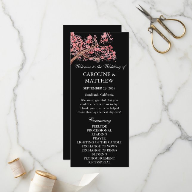 Cherry Blossom Pink Floral Watercolor Wedding  Programme (Front/Back In Situ)