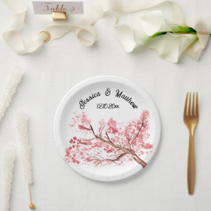 Cherry Blossom Pink floral Watercolor Weddings Paper Plate