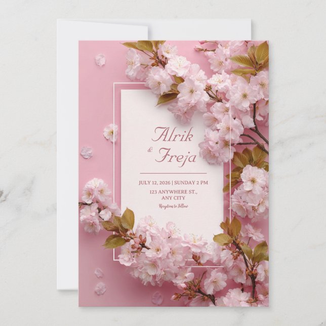 Cherry Blossom Pink Floral Wedding  Invitation (Front)
