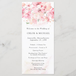 Cherry Blossom Pink Floral Wedding Programme