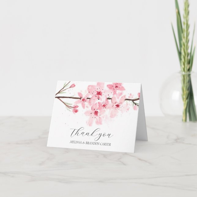 Cherry Blossom Pink Floral Wedding Thank you  (Front)