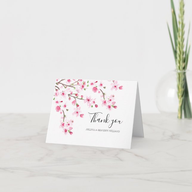 Cherry Blossom Pink Floral Wedding Thank you  (Front)