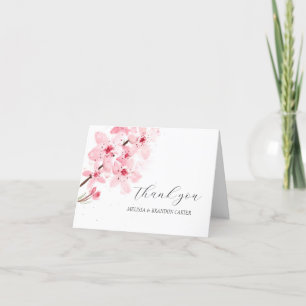 Cherry Blossom Pink Floral Wedding Thank you  Card