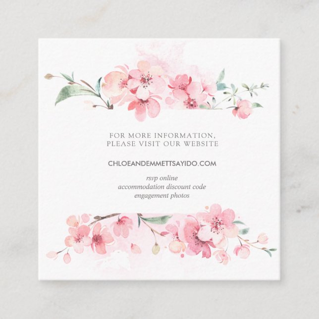 Cherry Blossom Pink Floral Wedding Website Enclosure Card (Front)