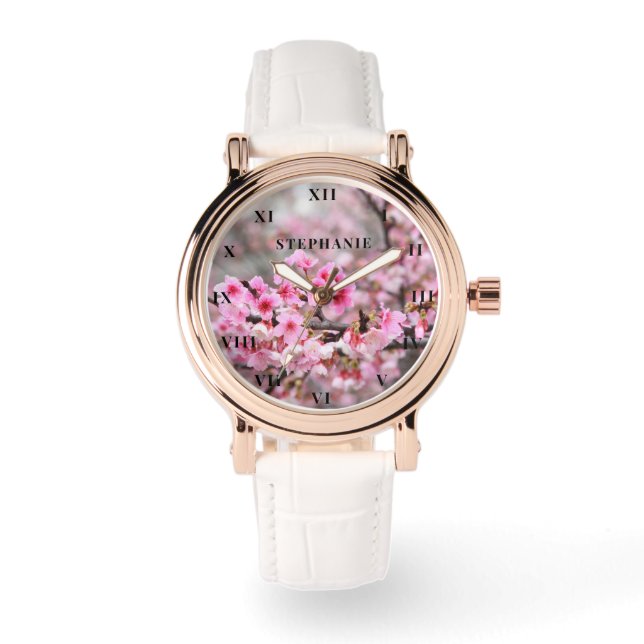 Cherry Blossom Pink Flower Sakura Springtime  Watch (Front)
