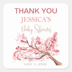 Cherry Blossom Pink Flowers Baby Shower Girl Square Sticker