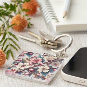 Cherry blossom pink flowers floral Japanese Sakura Key Ring