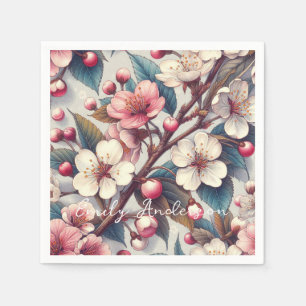 Cherry blossom pink flowers floral Japanese Sakura Napkin