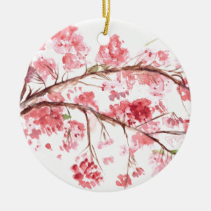 Cherry blossom pink flowers floral painting ceramic tree decoration