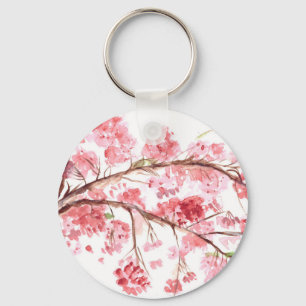 Cherry blossom pink flowers floral painting key ring