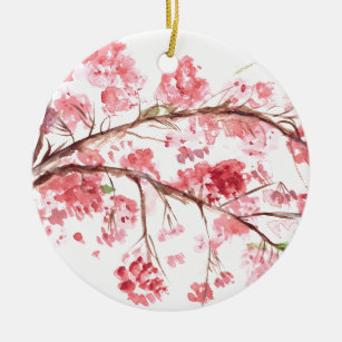 Cherry blossom pink flowers floral sakura Japanese Ceramic Tree Decoration