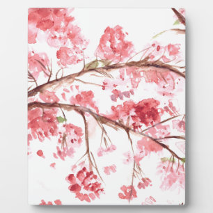 Cherry blossom pink flowers floral watercolor plaque